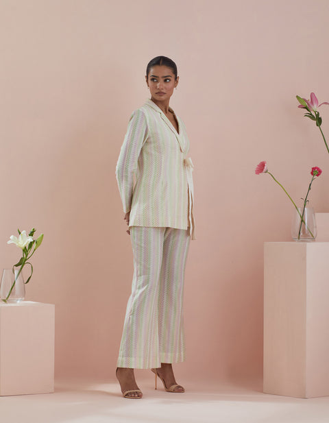 Luxury Textured Cotton Jacket & Pants in Off White – Co-ordinate Set of 2 | Vinusto

