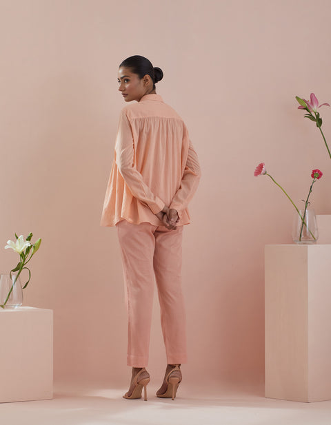 Handcraft Shirt with Pin-Tuck Details & Pants in Peach – Co-ordinate Set of 2 | Vinusto

