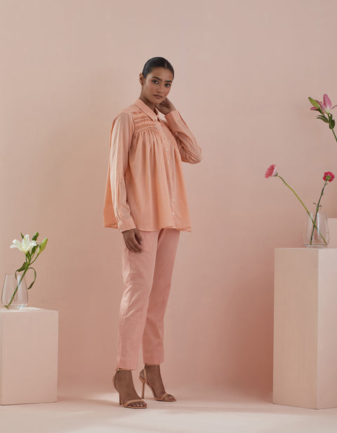 Order Shirt with Pin-Tuck Details & Pants in Peach – Co-ordinate Set of 2 | Vinusto

