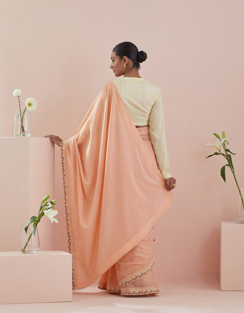 Best Embroidered Cotton Saree In Peach - By Vinusto