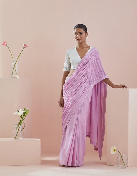 Order Pin Tuck Saree In Pink Cotton - By Vinusto