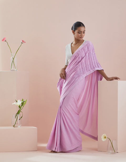 Buy Pin Tuck Saree In Pink Cotton - By Vinusto