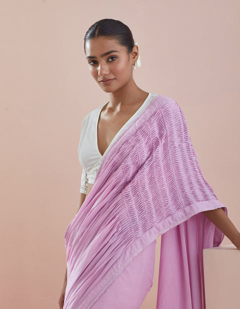 Shop Pin Tuck Saree In Pink Cottonat Best Price online - By Vinusto