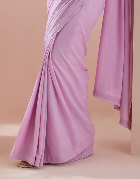 Best Pin Tuck Saree In Pink Cotton - By Vinusto