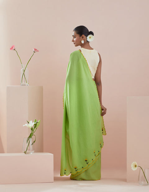 Best Embroidered Saree In Green Cotton - By Vinusto