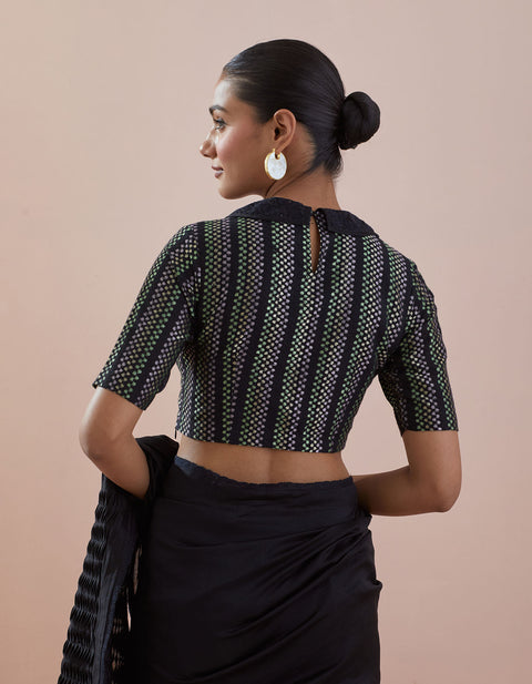 Pure- Luxury Co-Ord Set - Chanderi Saree With Textured Cotton Blouse In Black (Set Of 2) - By Vinusto