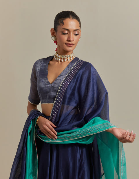 Order Embroidered Blue Chanderi Skirt with Color Block Dupatta in Blue & Aqua – Vinusto

