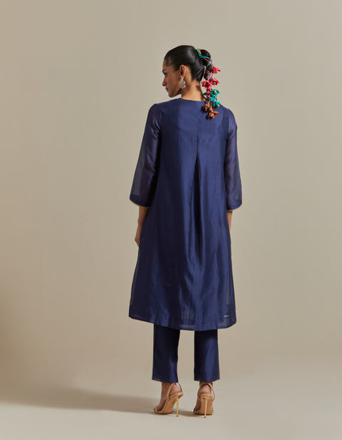 Embroidered Blue Chanderi Kurta Set with Dupatta (Set of 3)