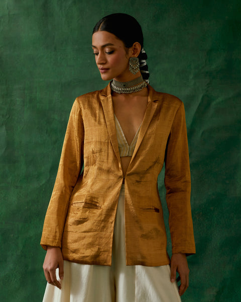 Gold Zari Silk Jacket  (Handloom)