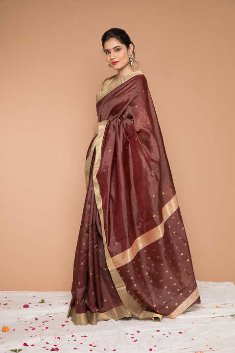 Order Handwoven Silk Saree in Coffee & Maroon - Vinusto

