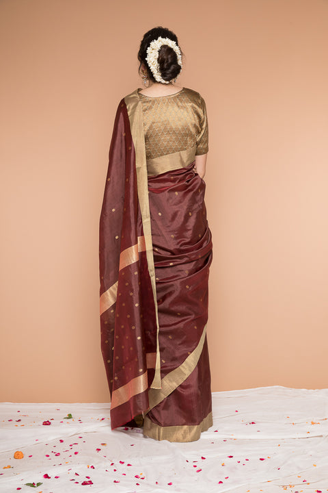 Premium Handwoven Silk Saree in Coffee & Maroon - Vinusto

